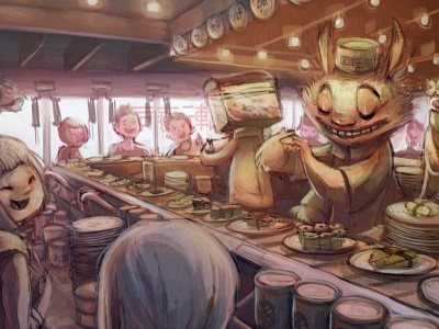 Art Anime Sushi Bar Characters