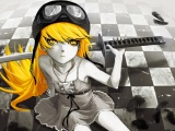 Bakemonogatari Oshino Shinobu Katana Feathers Eyes Long Hair