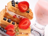 Food Waffles Cream Strawberries Blueberries