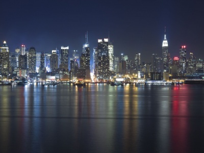 Hudson Lights Lights Night Reflections River Skyline