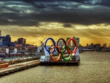 London Olympics 2012 Circles Floating On Thames River Olympic Rings