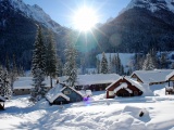 Mountains Houses Snow Winter