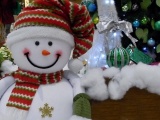 Snowman Smiling Cotton Tree Presents Christmas New Year Holiday