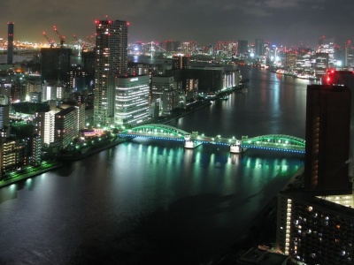 Tokyo Bridge River Building Night City Landscape