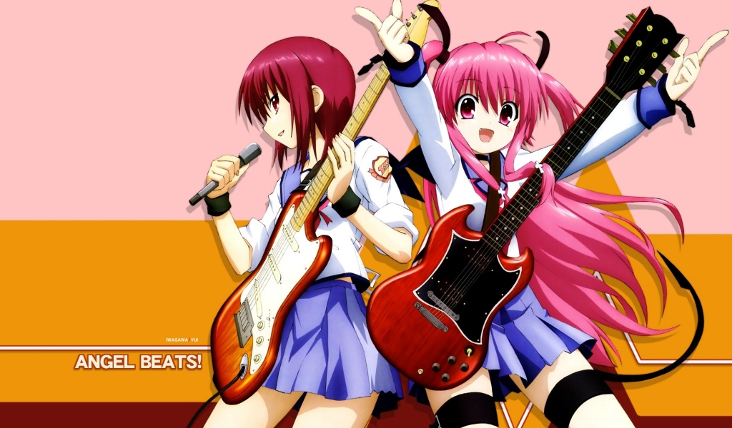 Angel Beats Girl Guitar Concert Microphone Smiling Anime