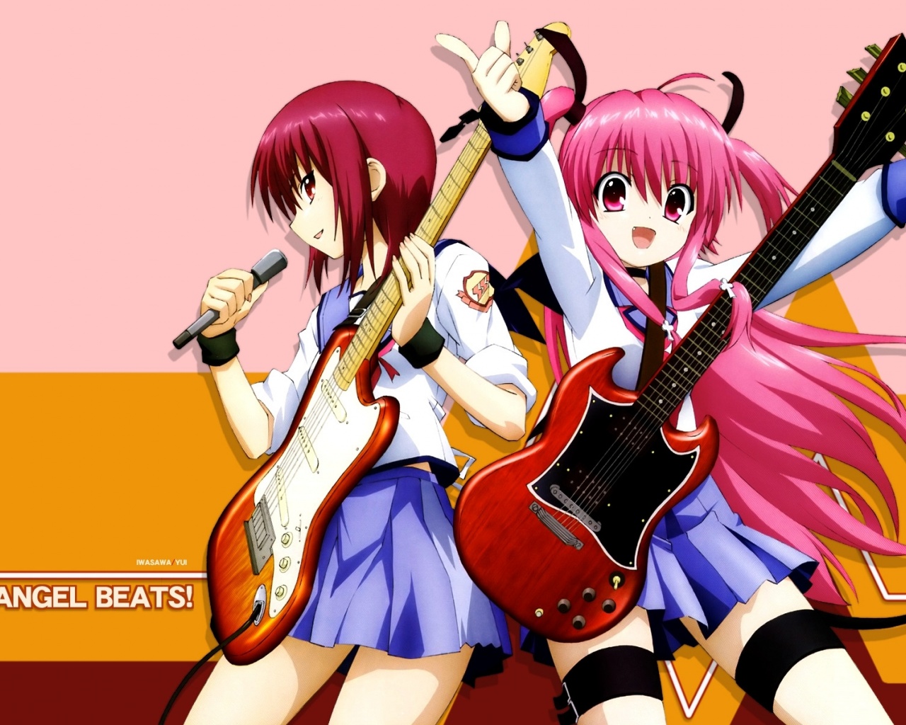 Angel Beats Girl Guitar Concert Microphone Smiling Anime