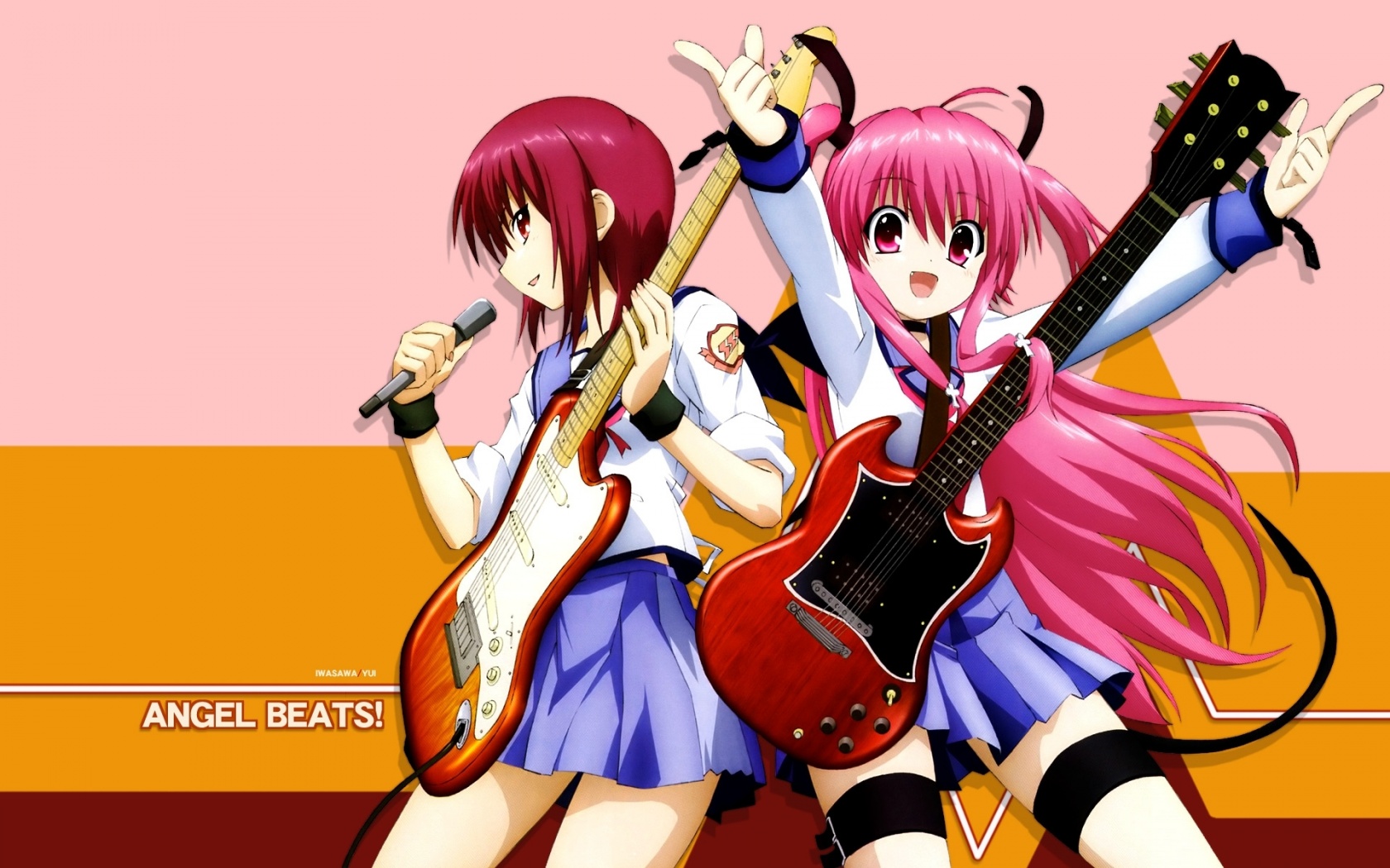 Angel Beats Girl Guitar Concert Microphone Smiling Anime