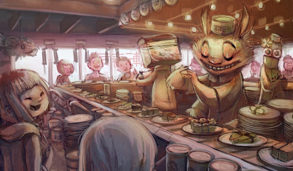 Art Anime Sushi Bar Characters