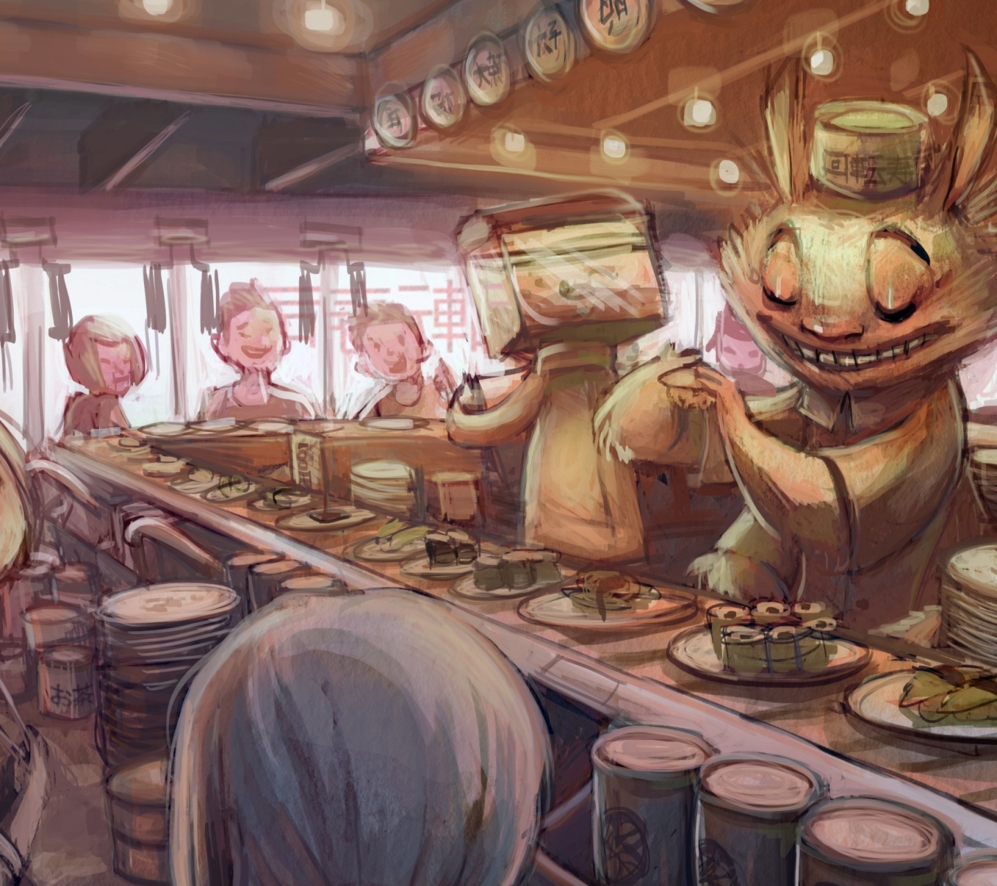 Art Anime Sushi Bar Characters