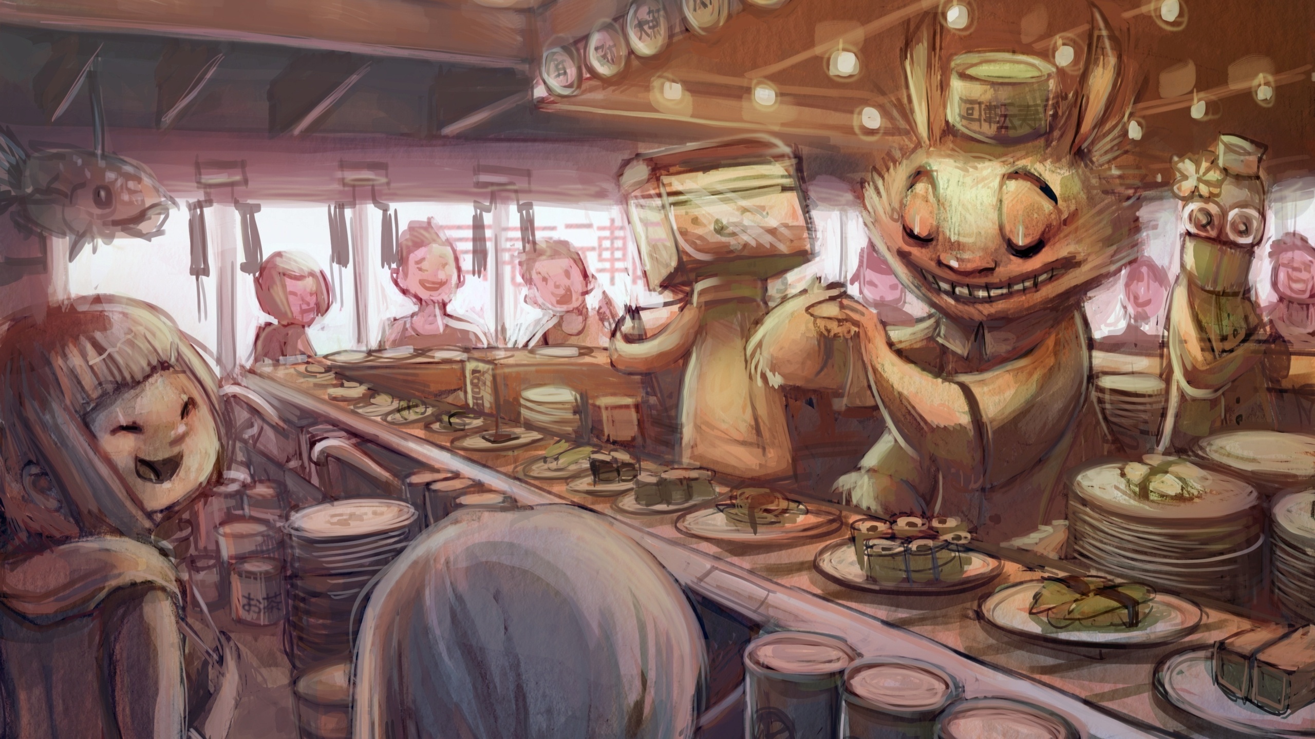 Art Anime Sushi Bar Characters