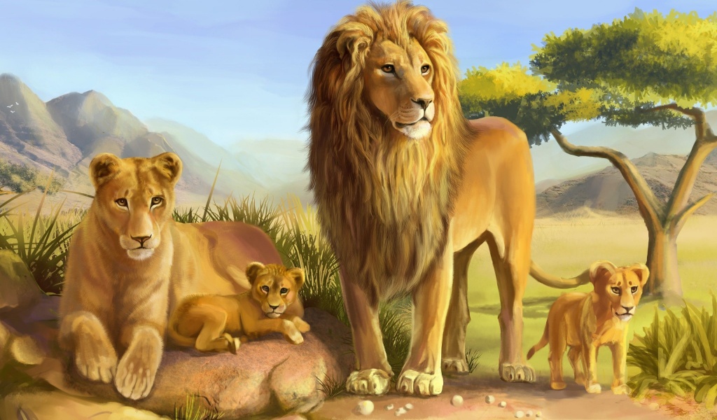 Art Lions Lioness Cub Carnivores