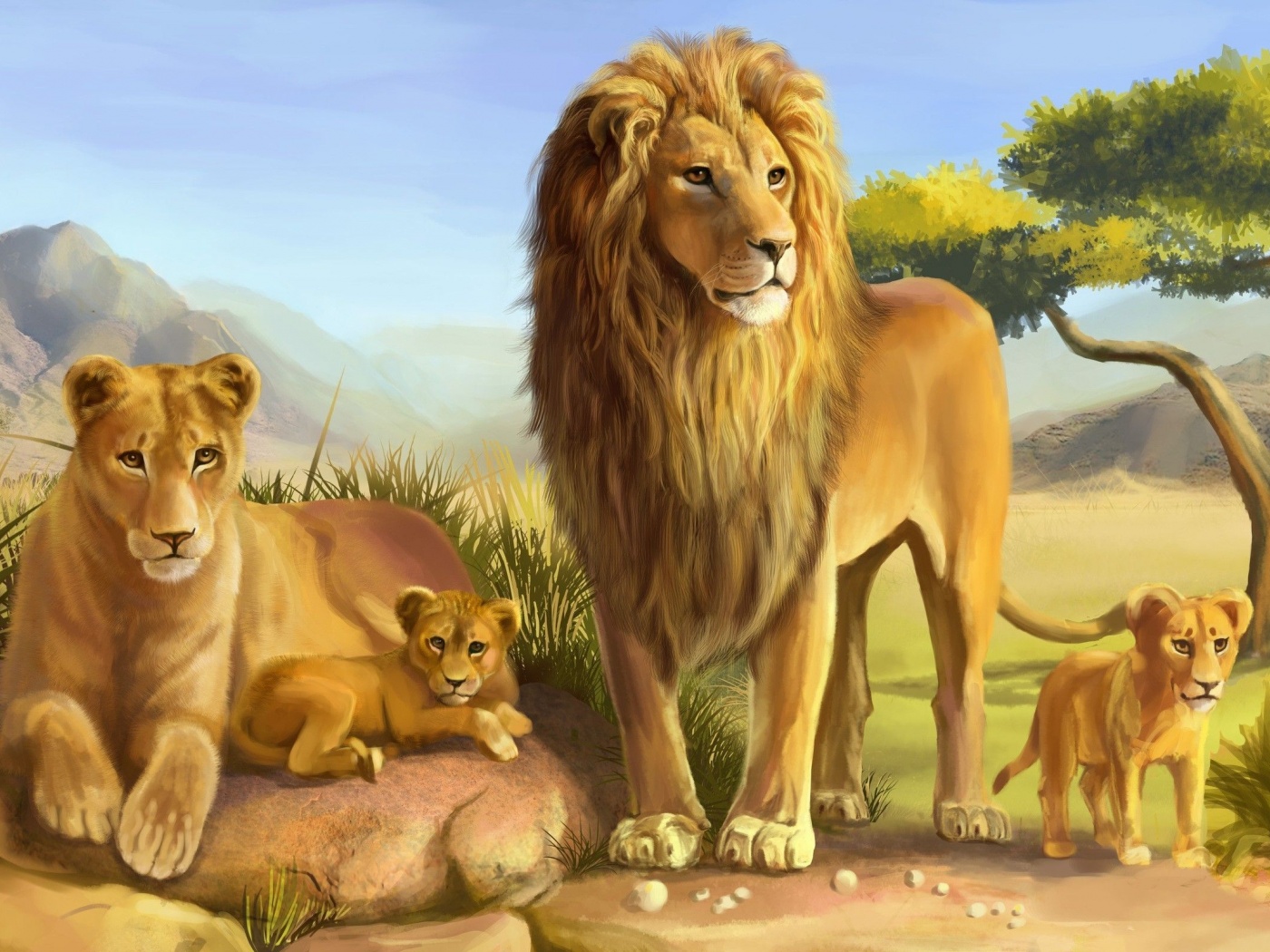 Art Lions Lioness Cub Carnivores