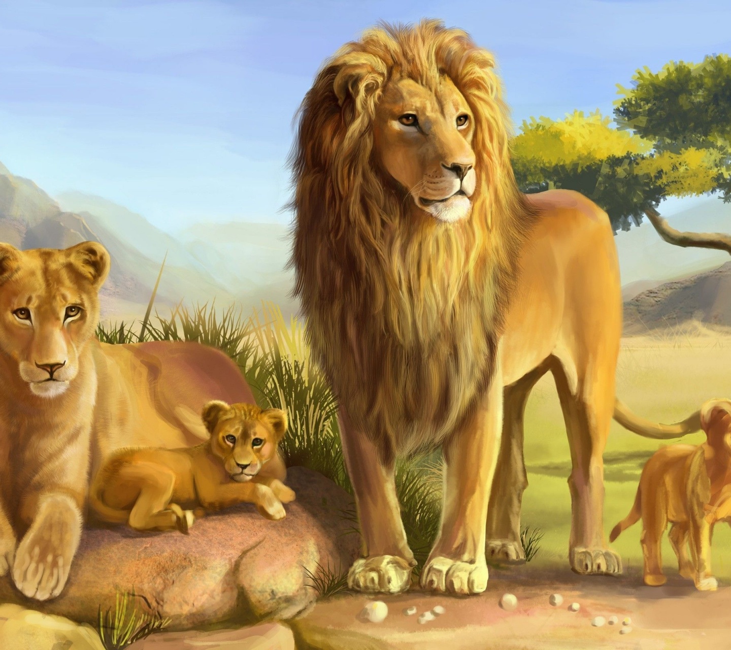 Art Lions Lioness Cub Carnivores