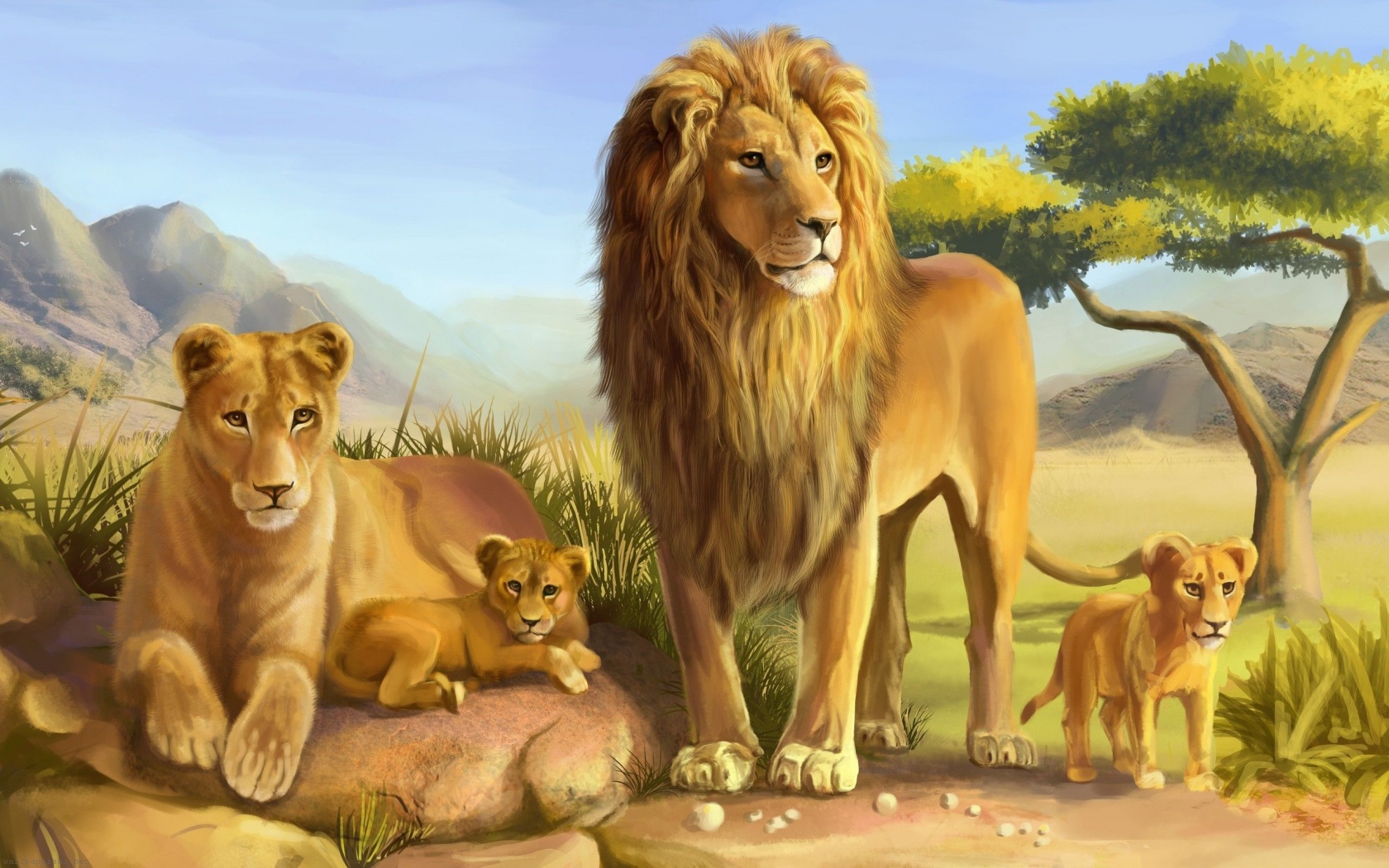 Art Lions Lioness Cub Carnivores