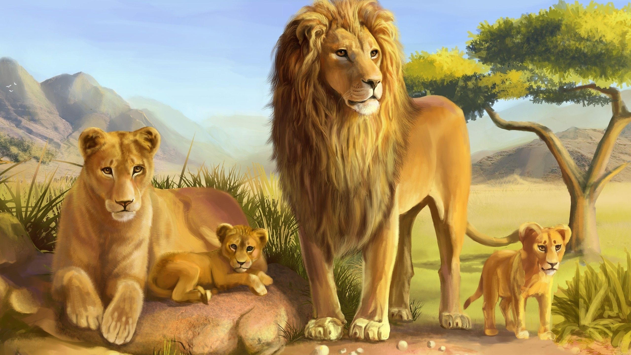 Art Lions Lioness Cub Carnivores