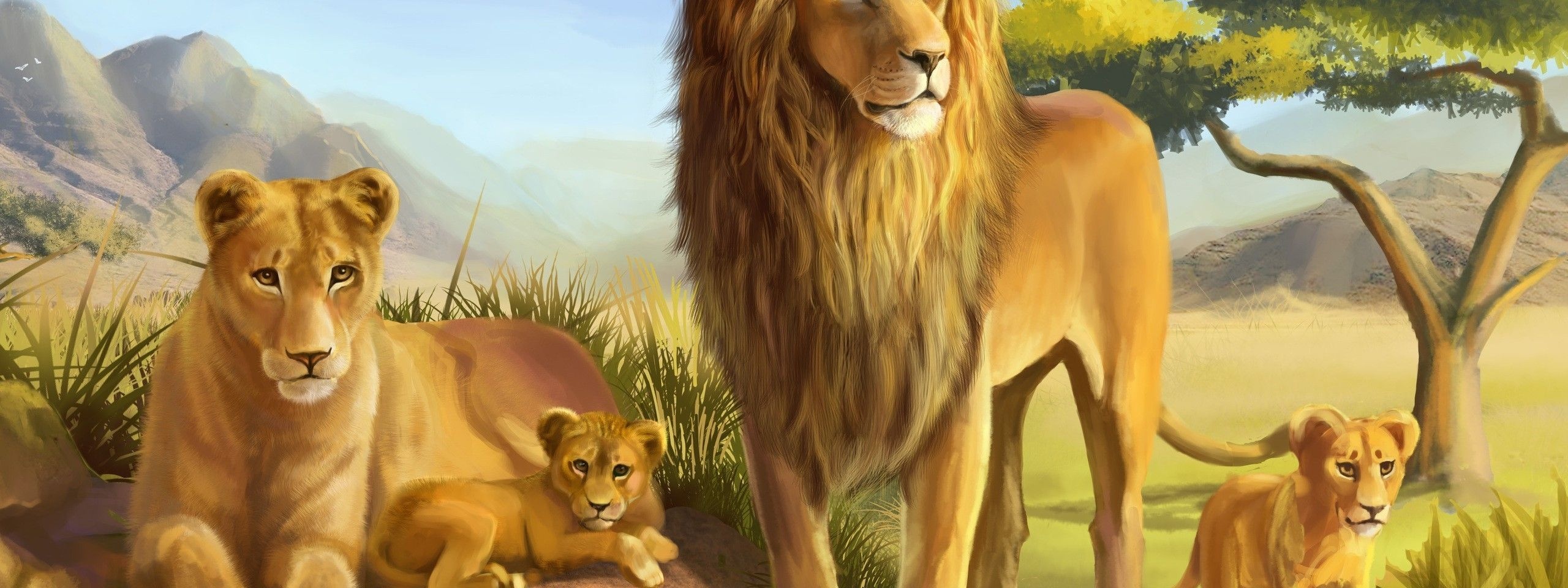 Art Lions Lioness Cub Carnivores