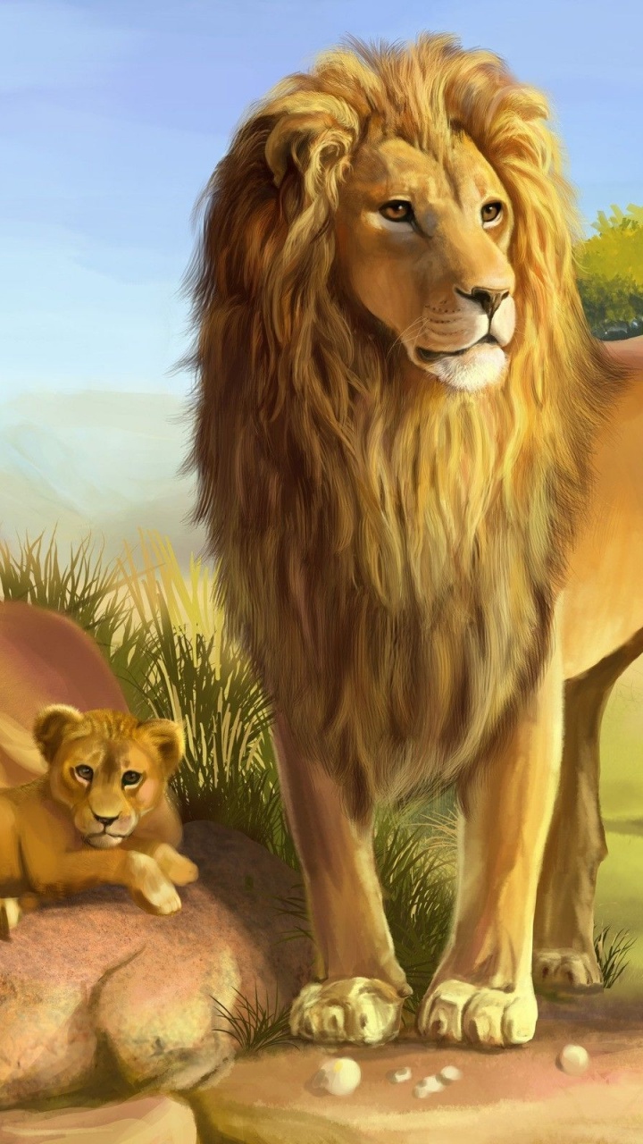 Art Lions Lioness Cub Carnivores