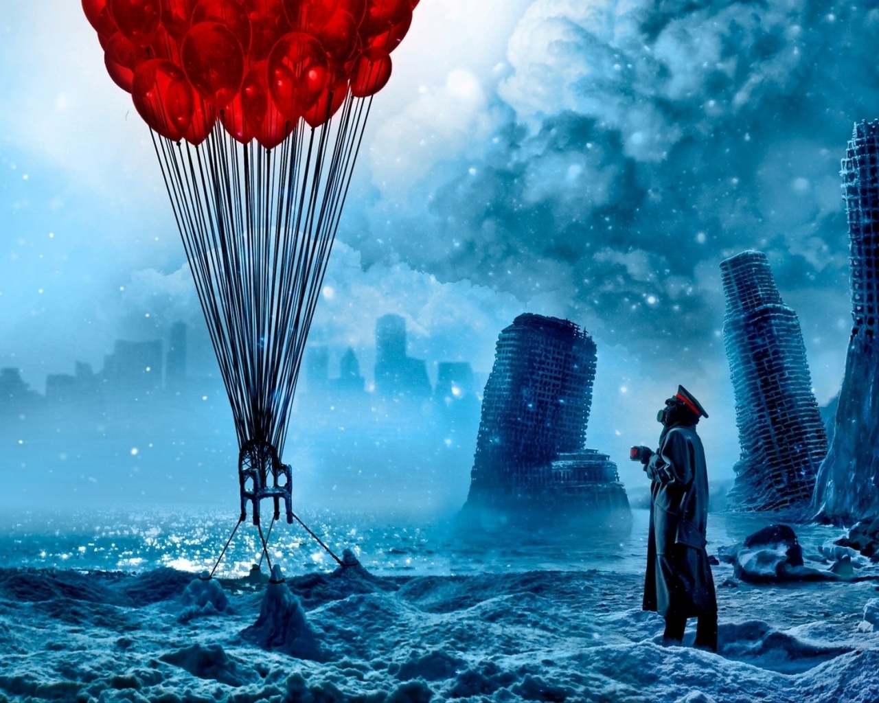 Art Romantically Apocalyptic Chair Balloons Ice Snow Captain Ruins Sea City Circle Cloud Fantasy