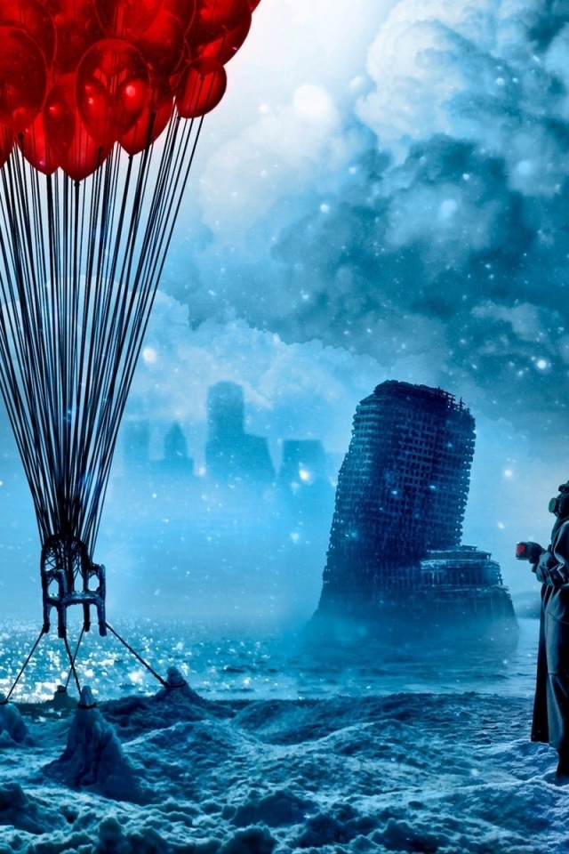 Art Romantically Apocalyptic Chair Balloons Ice Snow Captain Ruins Sea City Circle Cloud Fantasy