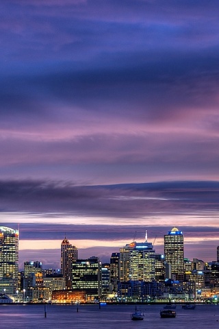 Auckland City Center New Zealand Harbour Sky Tower Skyscrapers Oakland Tower Lights Dusk