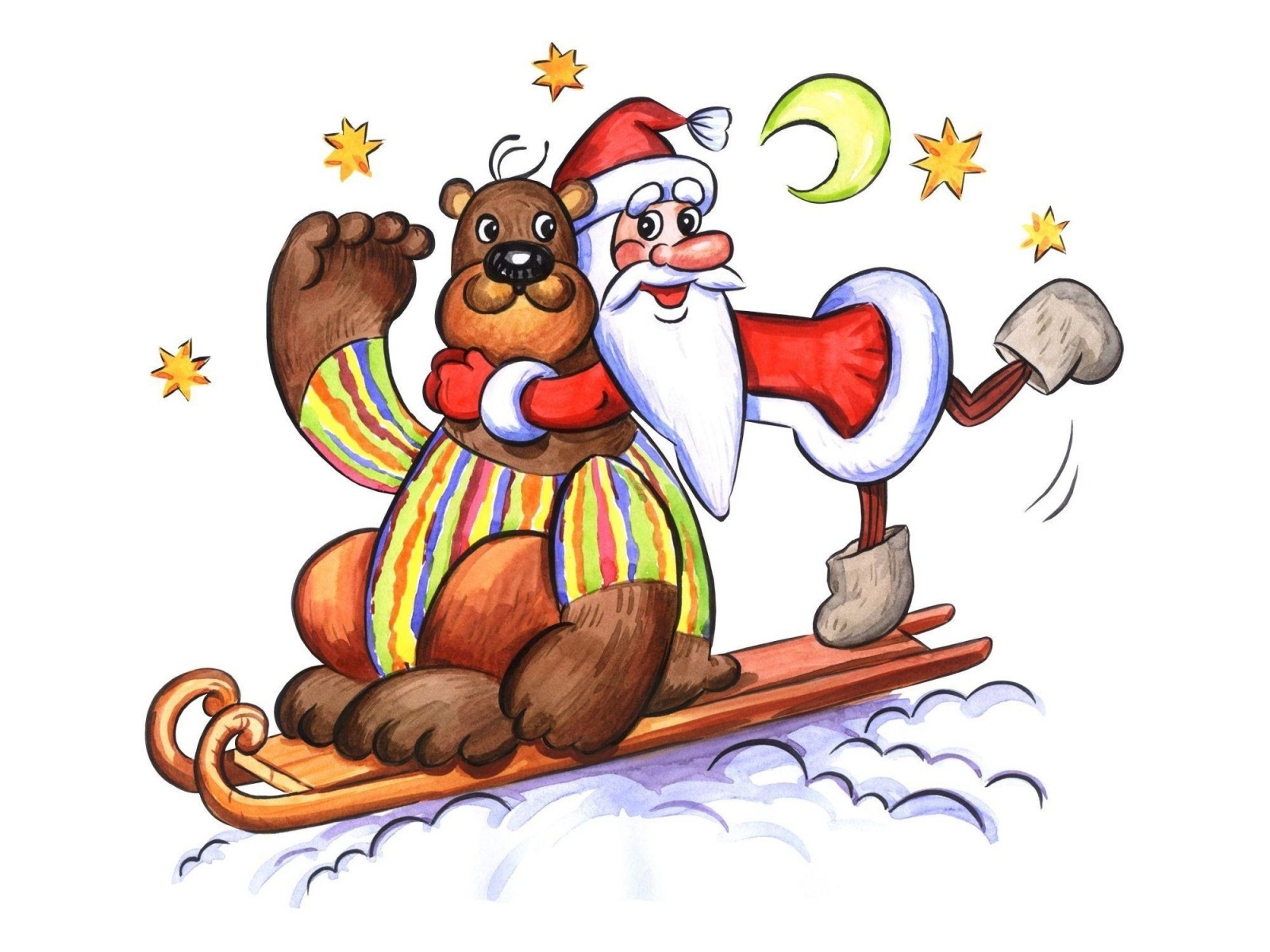 Bear Santa Claus Greeting Card Star