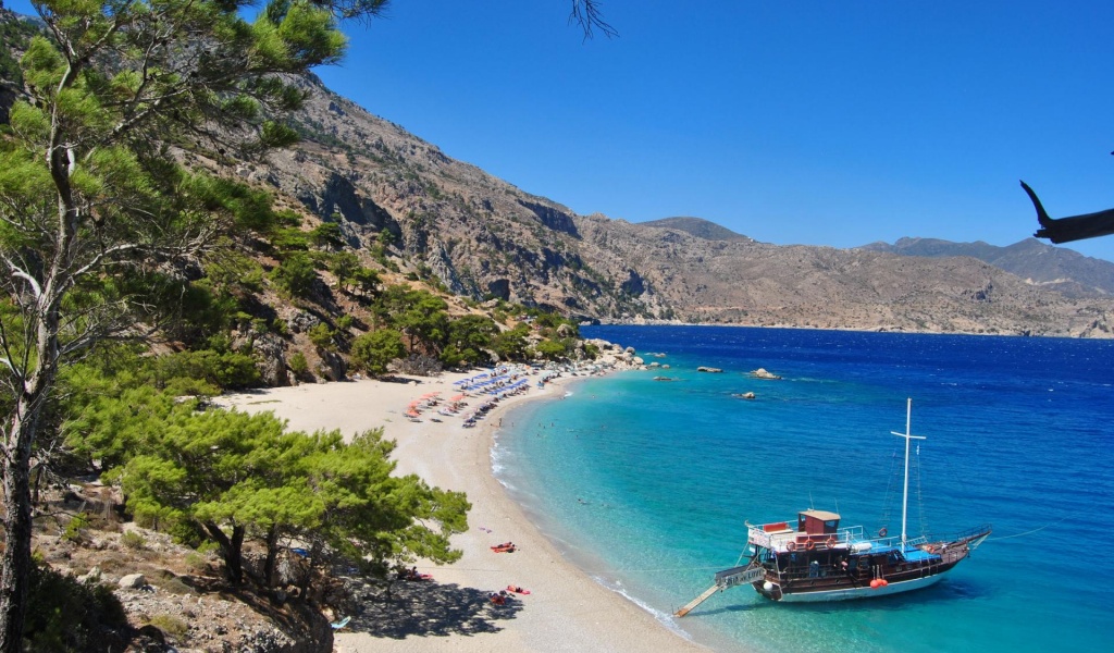 Beautiful Beach Boat Greece Nature Landscapes