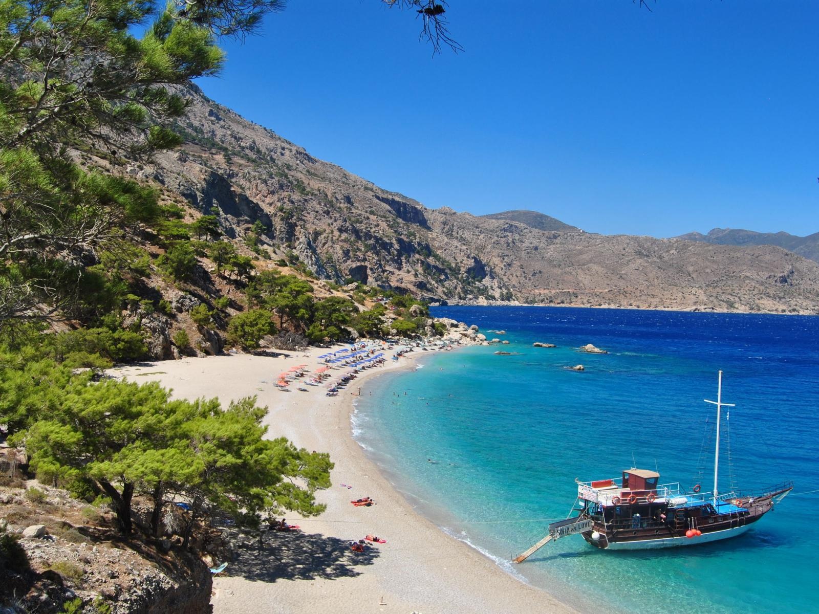 Beautiful Beach Boat Greece Nature Landscapes