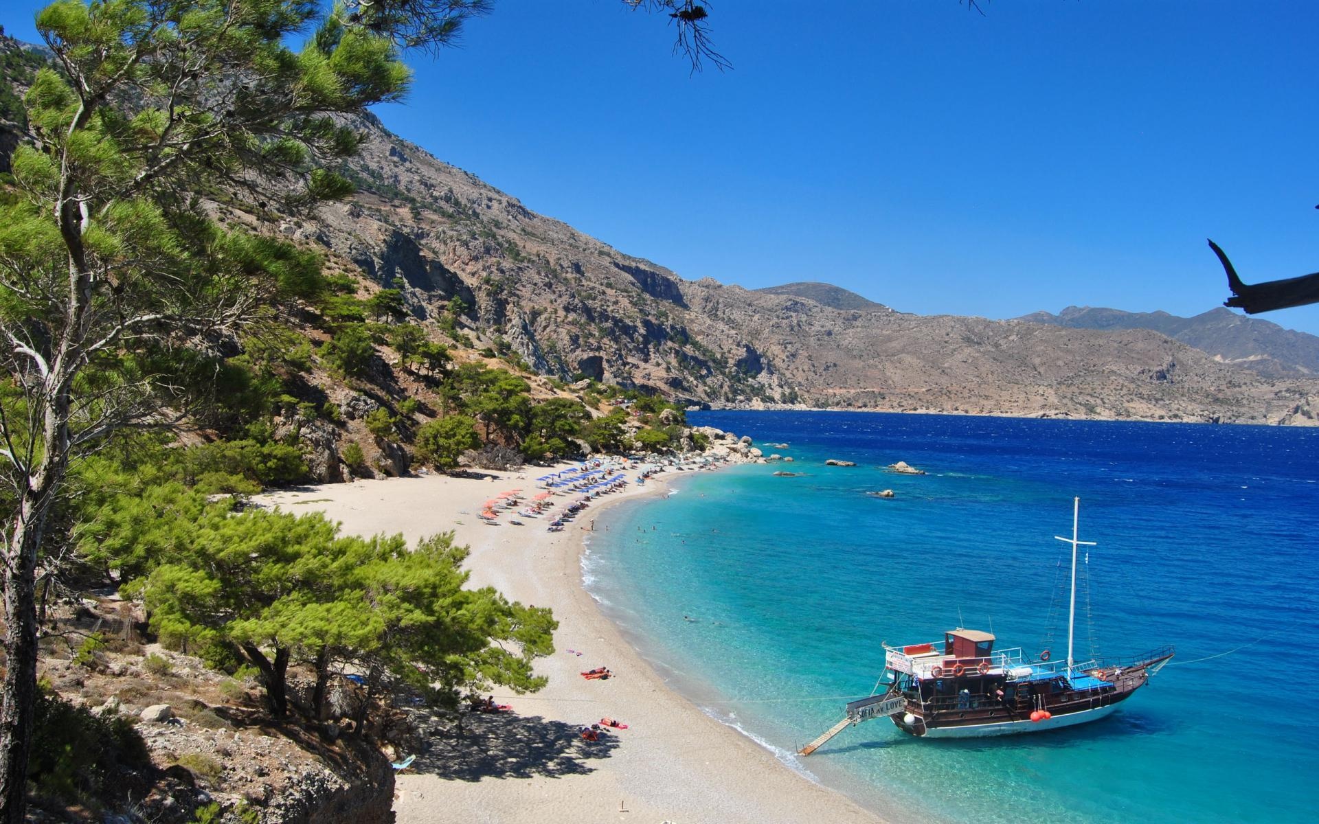 Beautiful Beach Boat Greece Nature Landscapes