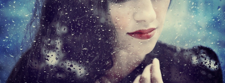 Beautiful Brunette Window Rain Drops Photo