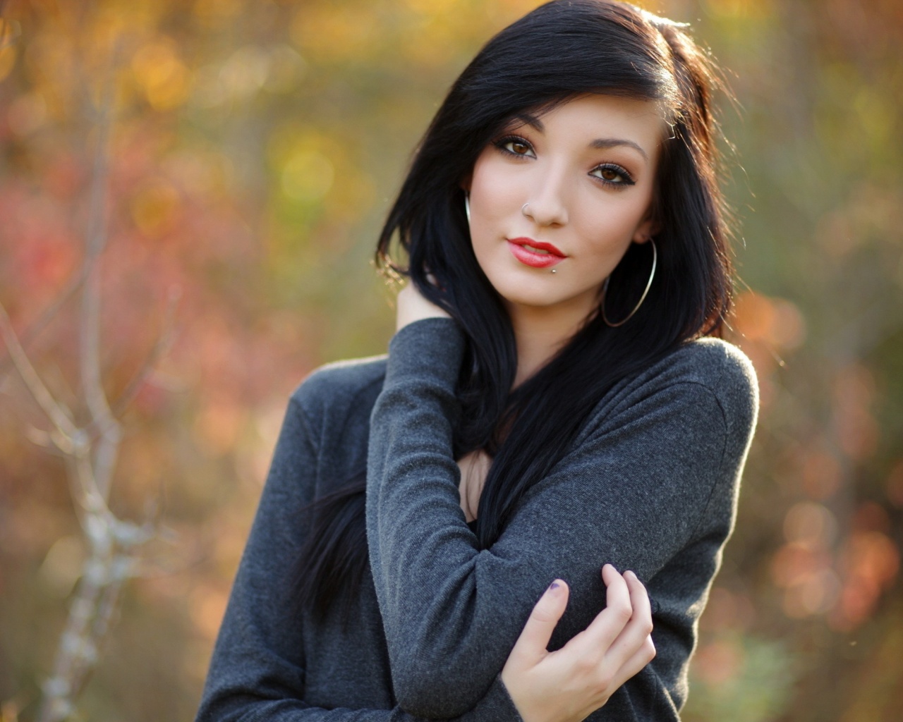 Beauty Brunette Piercing Portrait