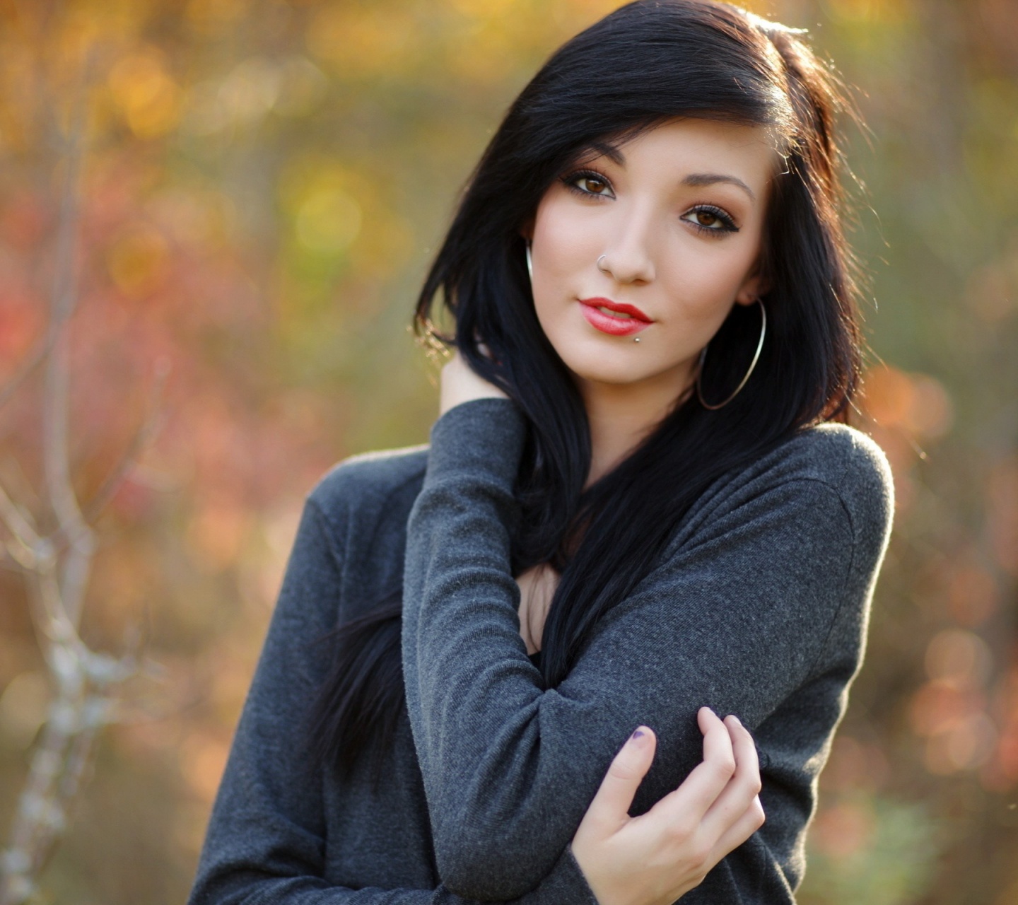 Beauty Brunette Piercing Portrait