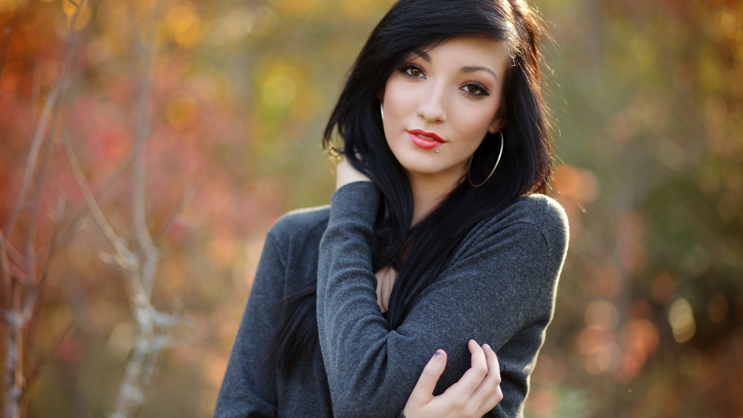 Beauty Brunette Piercing Portrait