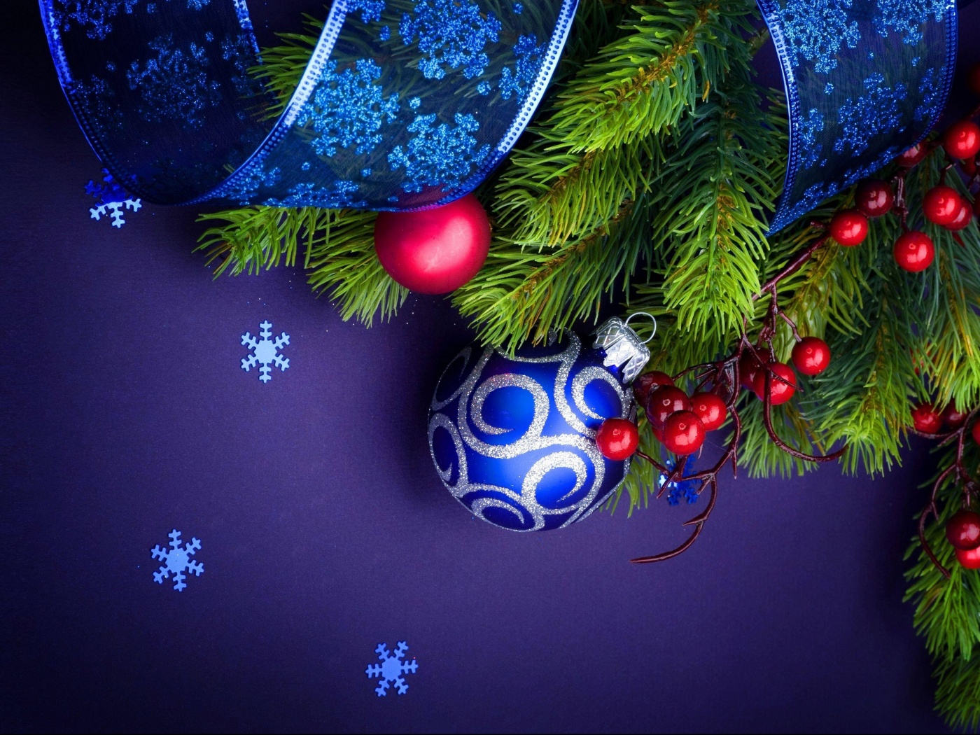 Berry Blue Branch Christmas Ribbon