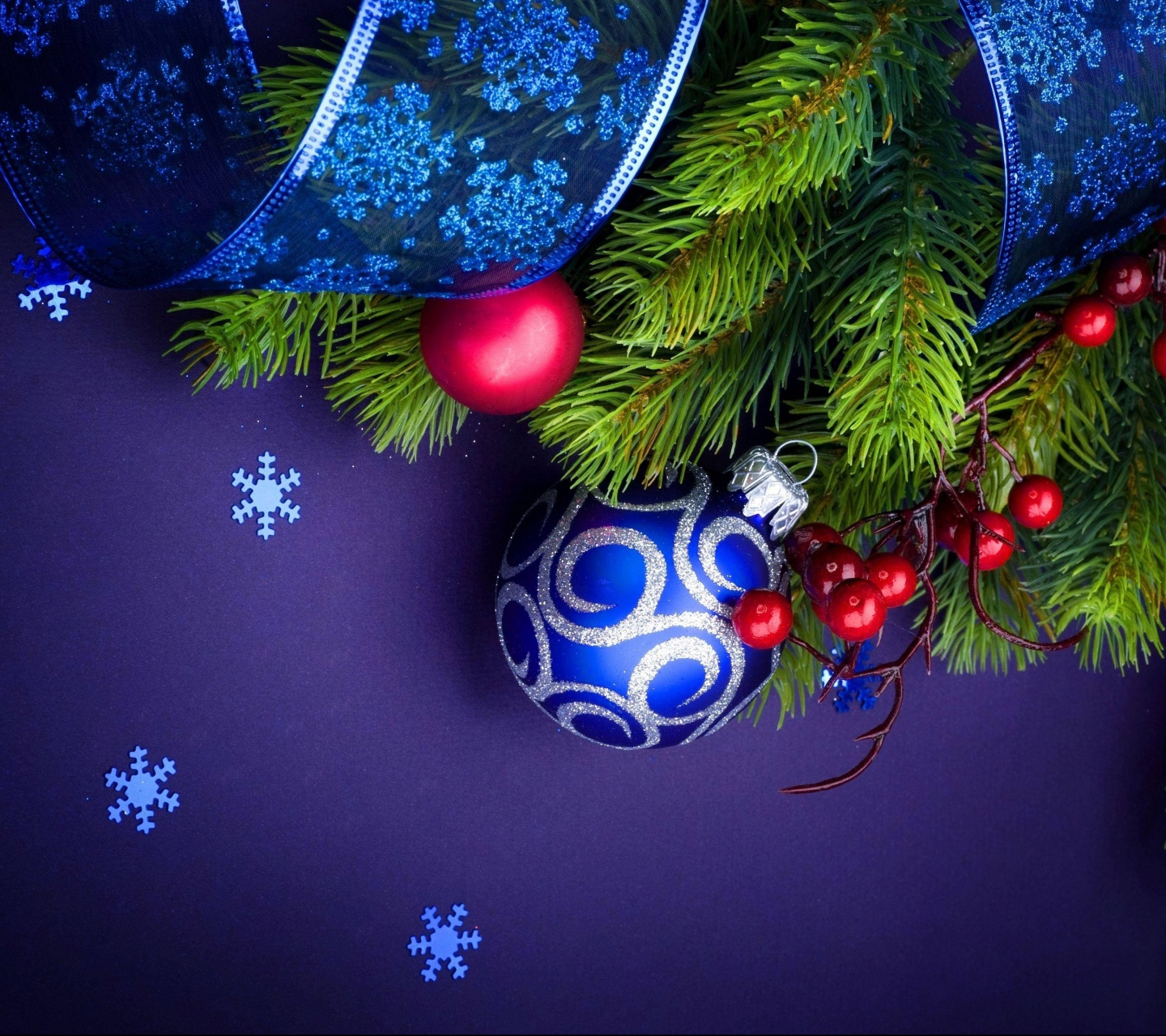 Berry Blue Branch Christmas Ribbon