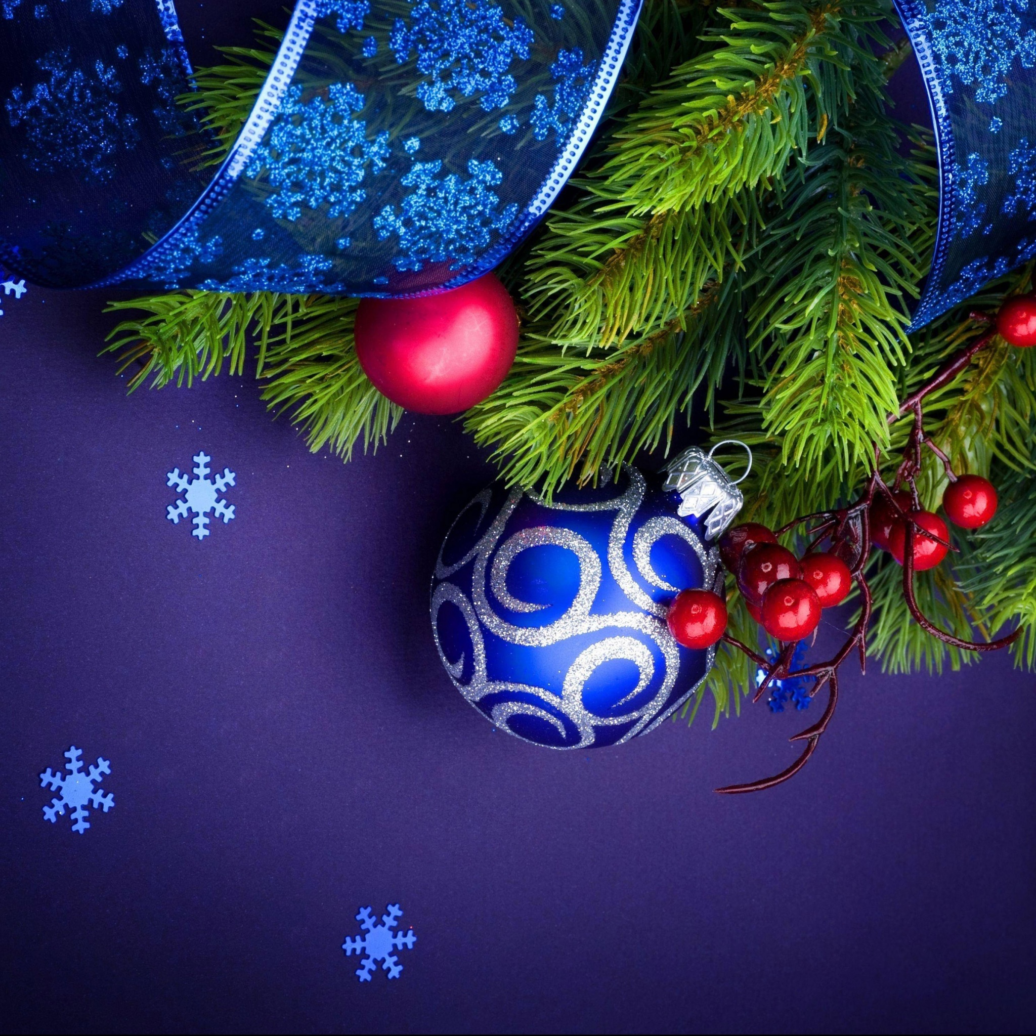 Berry Blue Branch Christmas Ribbon