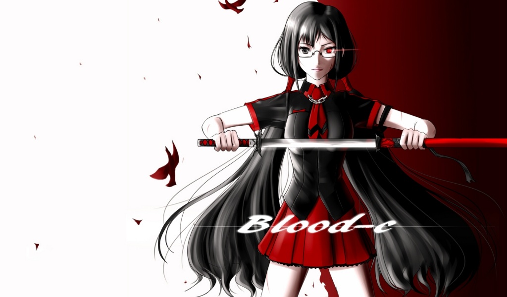 Blood C Girl Glasses Sword Pose Anime