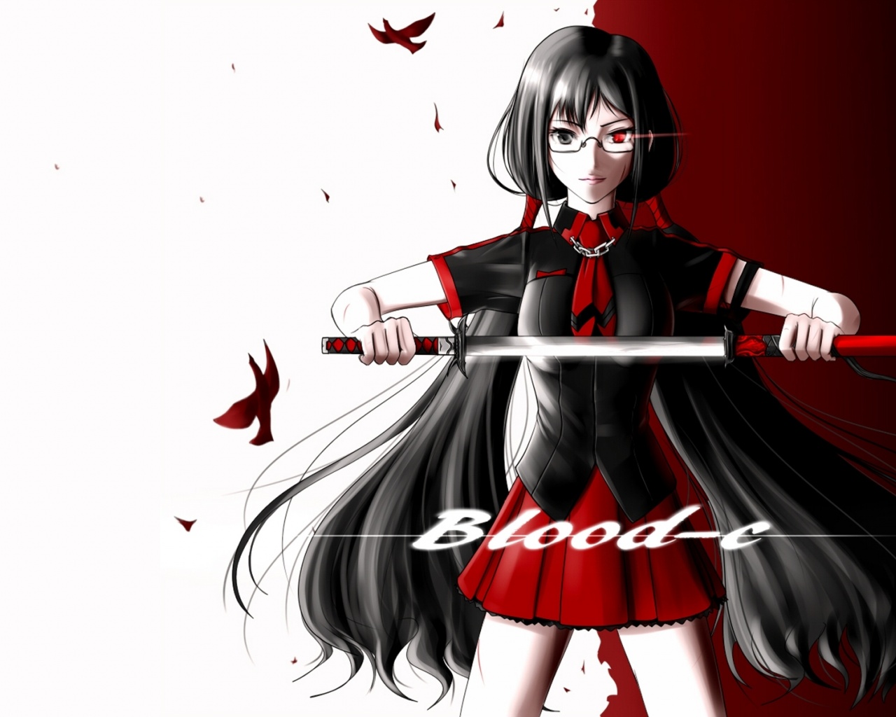 Blood C Girl Glasses Sword Pose Anime