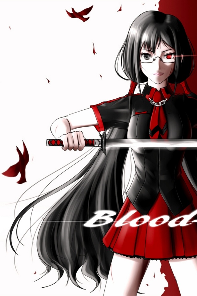 Blood C Girl Glasses Sword Pose Anime