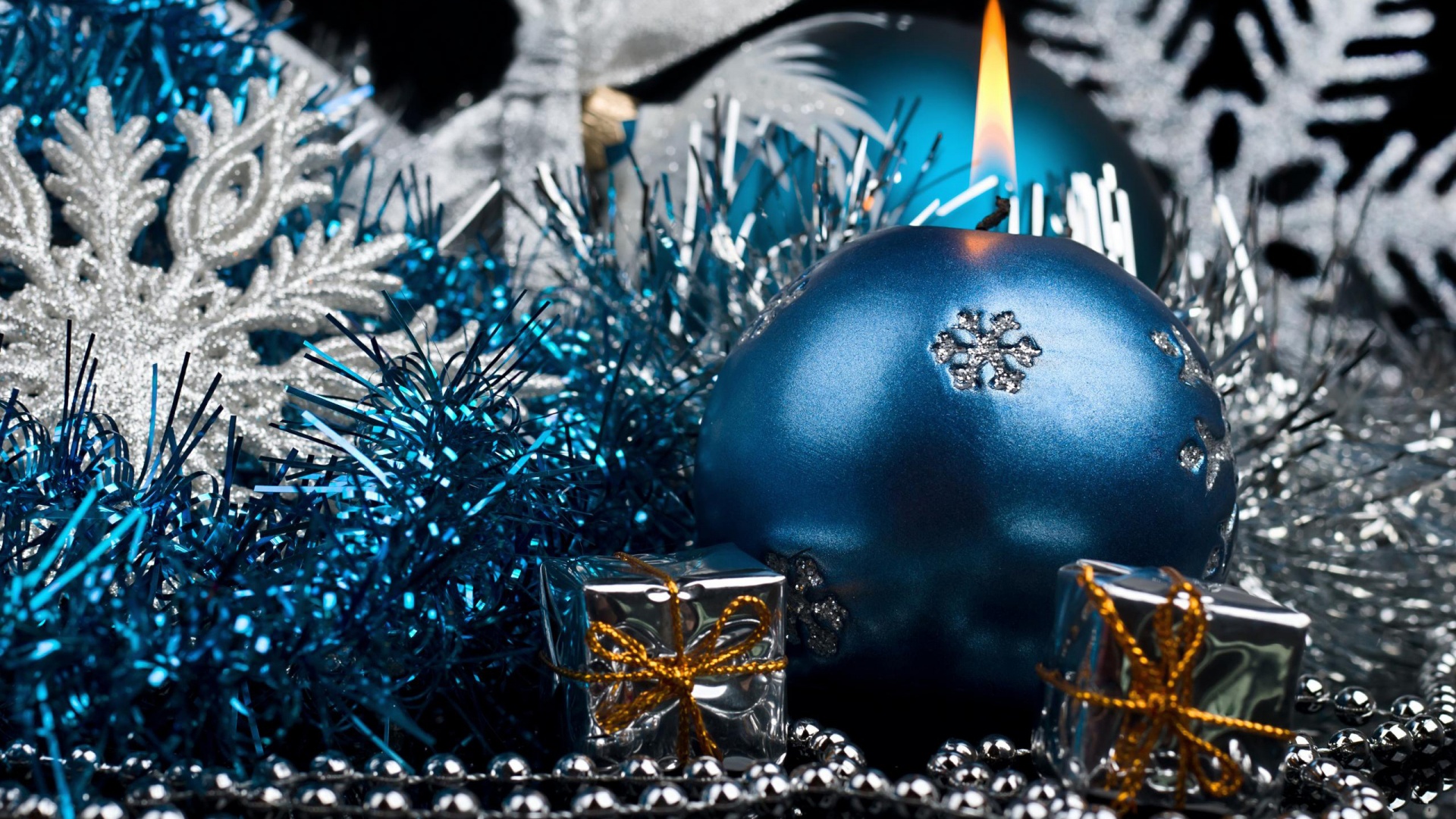 Blue Candle And Christmas Decorations