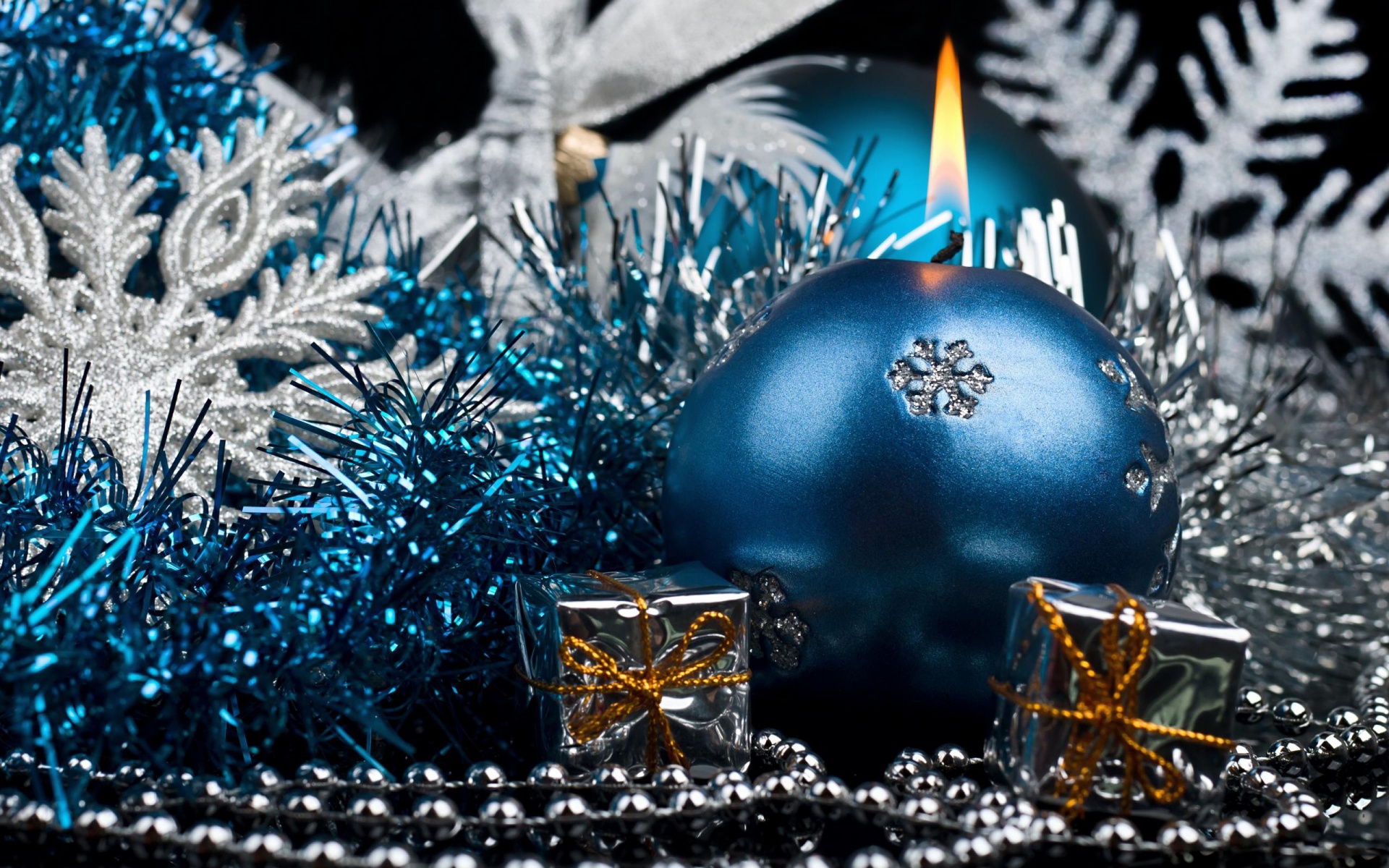 Blue Candle And Christmas Decorations