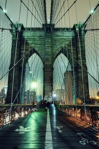 Brooklyn Bridge Night Nyc United States City Buildings Landscape