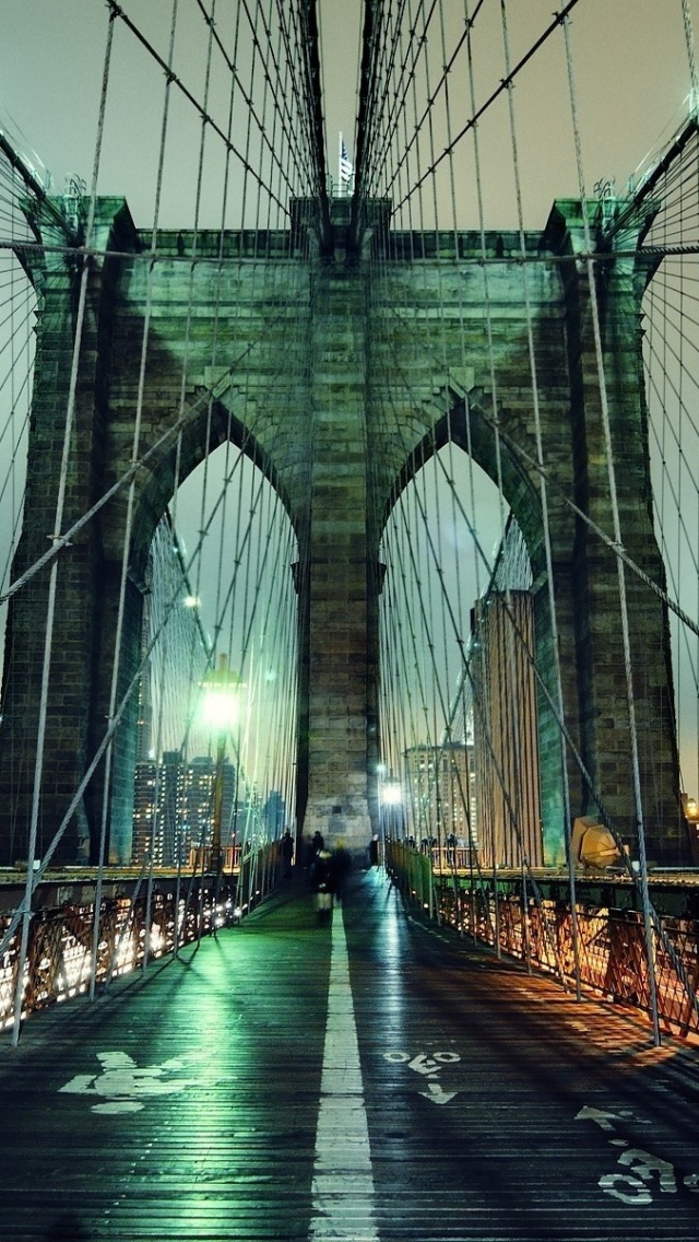 Brooklyn Bridge Night Nyc United States City Buildings Landscape