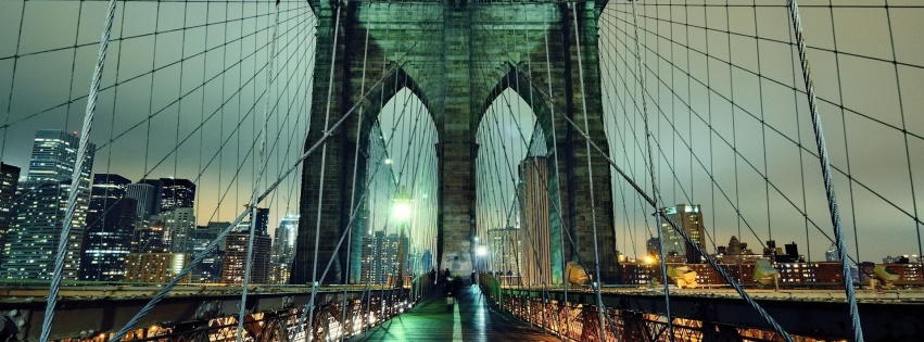 Brooklyn Bridge Night Nyc United States City Buildings Landscape