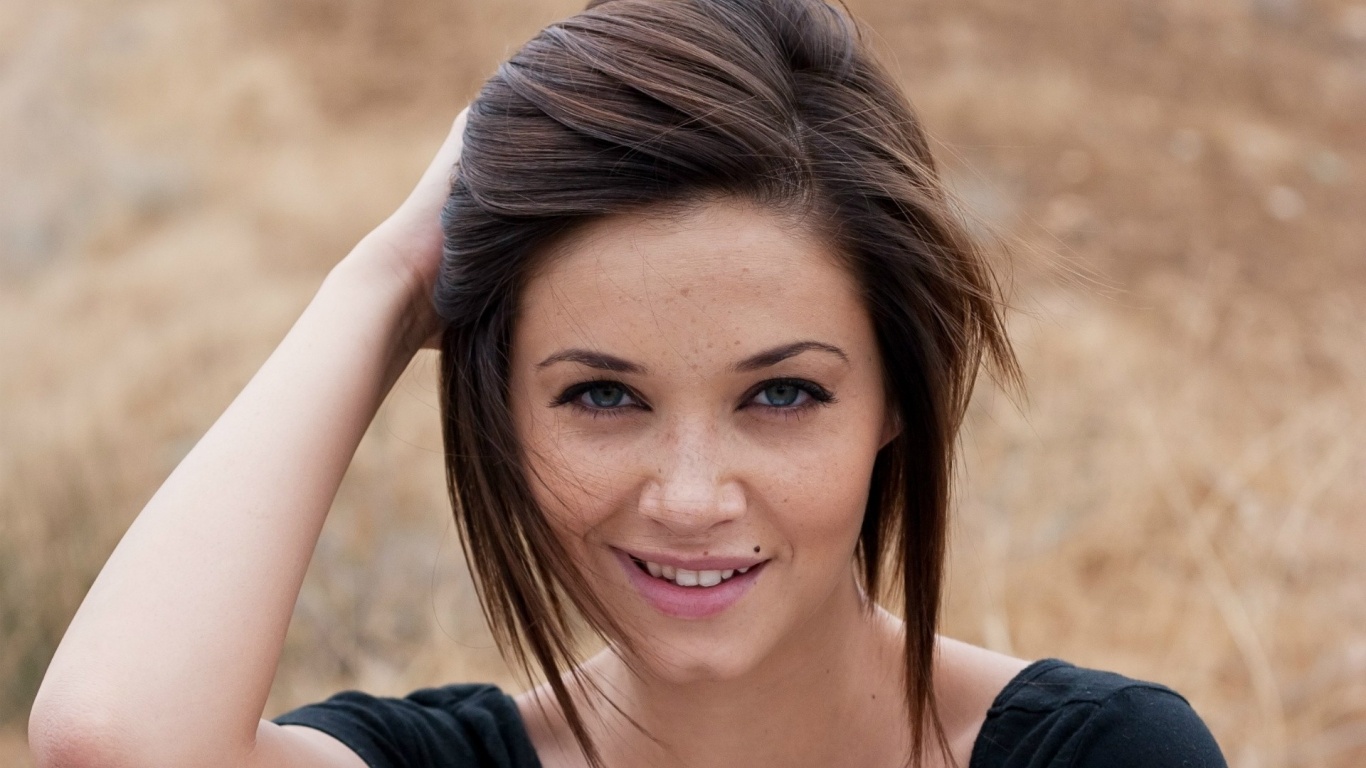 Brunette Hairstyle Wind Face Freckles Smile