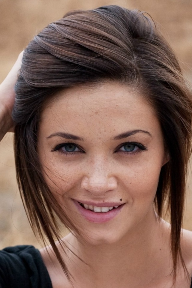 Brunette Hairstyle Wind Face Freckles Smile