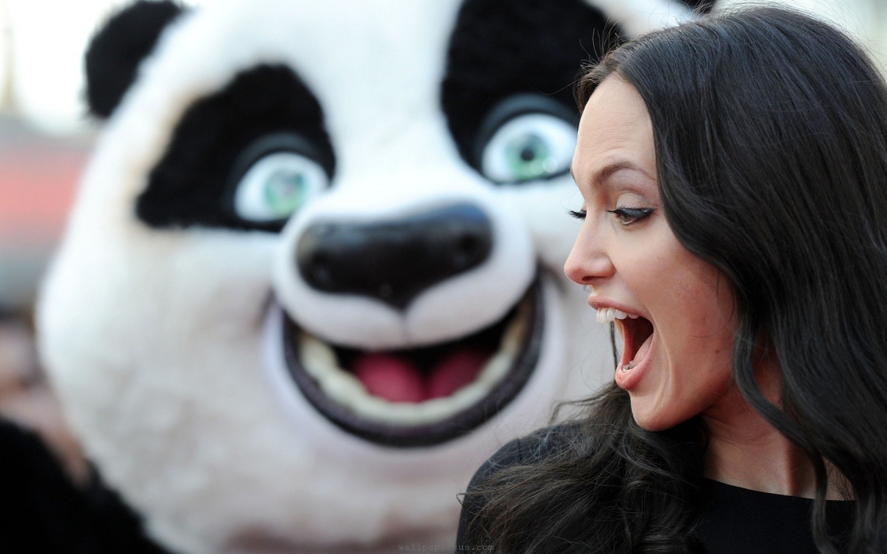 Brunettes Women Angelina Jolie Funny Open Mouth Kung Fu Panda