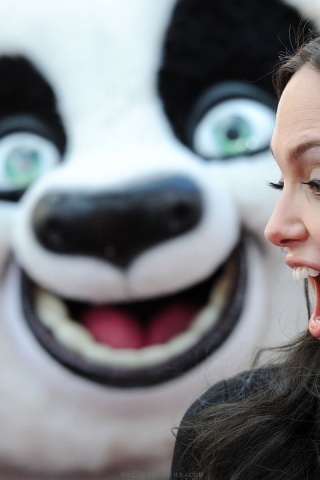 Brunettes Women Angelina Jolie Funny Open Mouth Kung Fu Panda