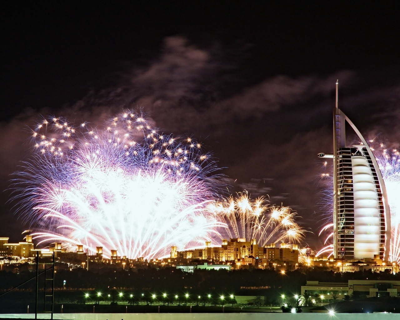 Burj Al Arab Night Lights Fireworks Dubai Uae United Arab