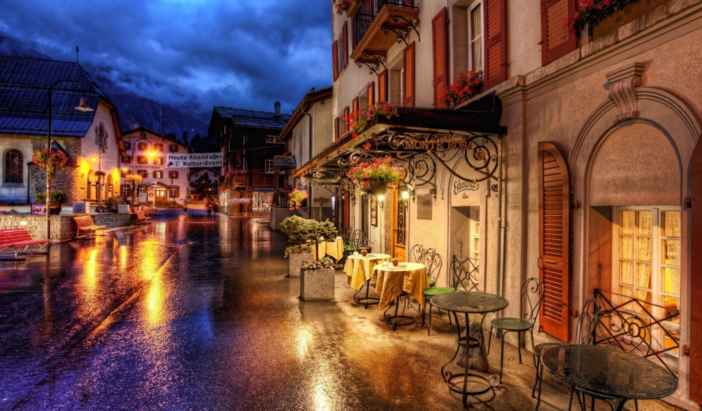 Cafes Coffee Tables Streets Zermatt Switzerland Roads Buildings Houses City