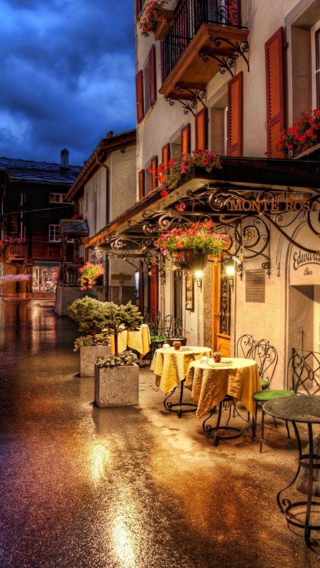 Cafes Coffee Tables Streets Zermatt Switzerland Roads Buildings Houses City